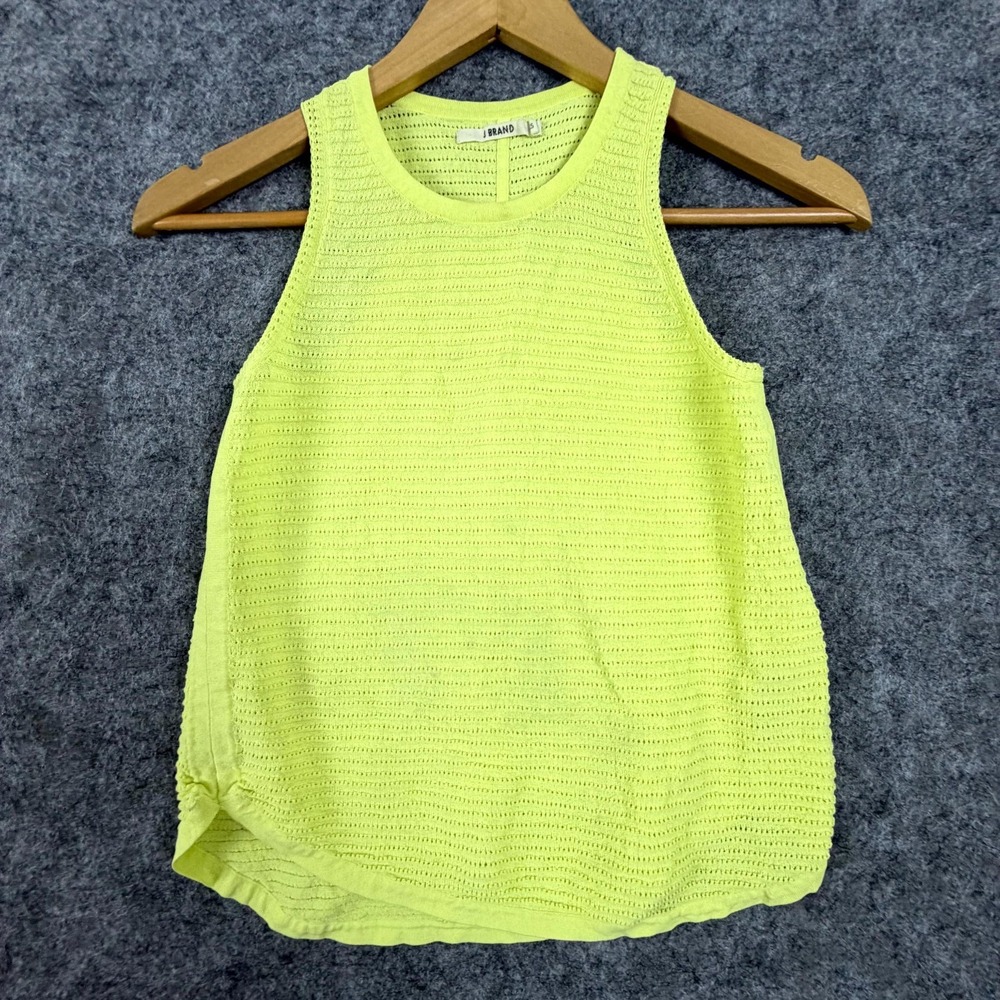 J Brand Tank Top Womens XS Lime Yellow Open Knit Round Neck Summer Beachwear